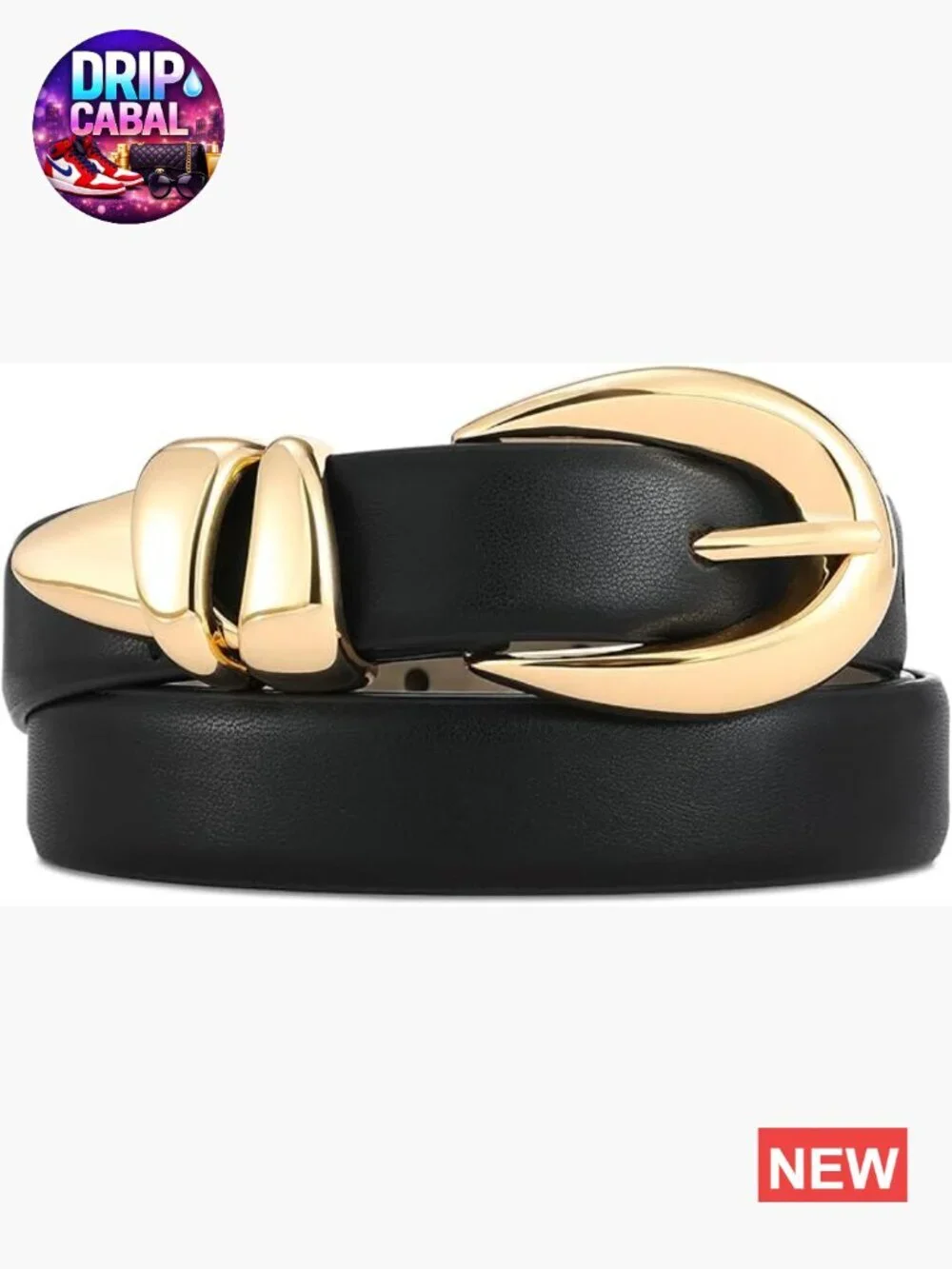 Faux Leather Belt with Gold Metal Buckle for Women